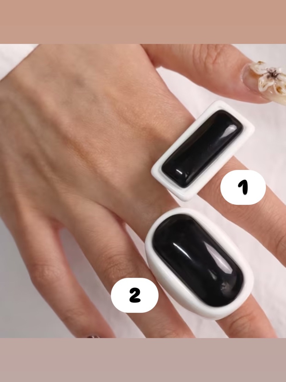 Chunky Rectangular Black Stone Ring with White Resin Setting